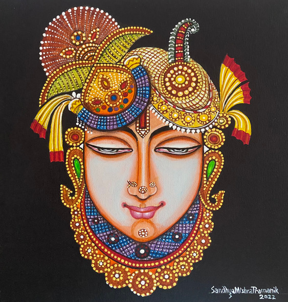 Shreenath ji Face Pink (ART_8370_66880) - Handpainted Art Painting - 10in X 10in