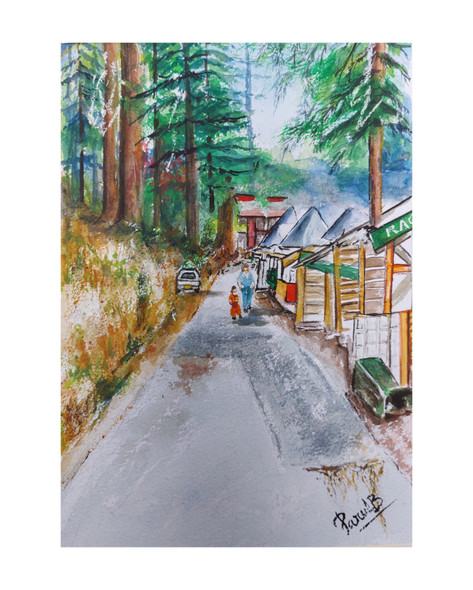 Street View-Himachal Kullu (ART_8378_67413) - Handpainted Art Painting - 9in X 12in