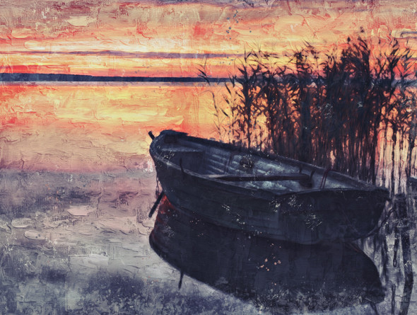 Boat Sunset (PRT_7809_67510) - Canvas Art Print - 24in X 18in