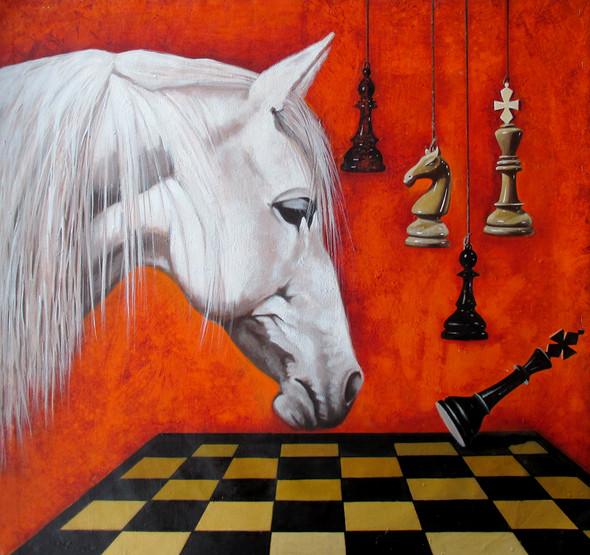Horse in the Chess_07 (ART_8636_67583) - Handpainted Art Painting - 46in X 33in