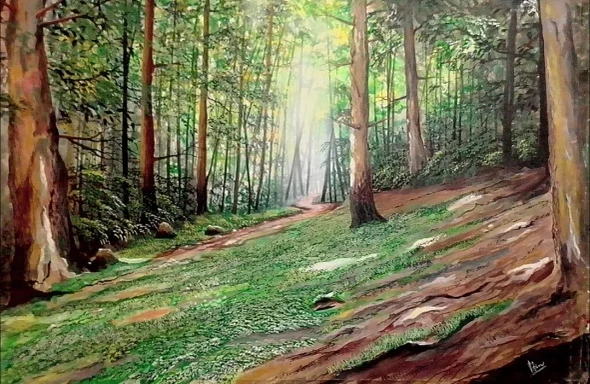 Wooden Valley (ART_5868_67574) - Handpainted Art Painting - 50in X 35in