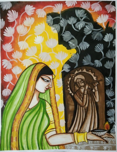 RADHA KRISHNA (ART_7115_67571) - Handpainted Art Painting - 22in X 28in