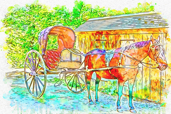 Cart Old Horse  (PRT_7809_67699) - Canvas Art Print - 22in X 15in