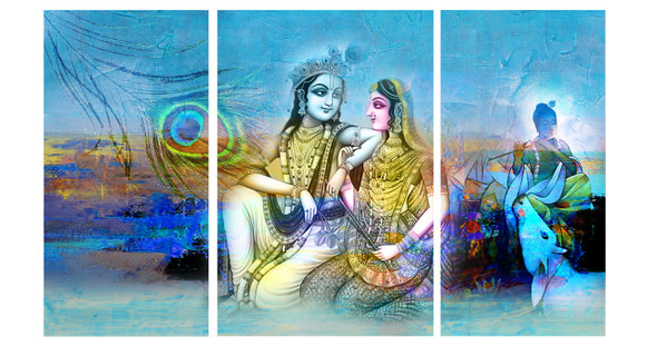 krishna, radha, radha krishna, multi piece, peocock feather, krishna with flute