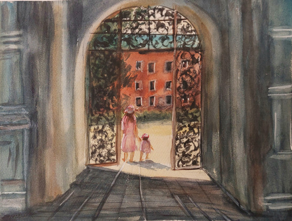 New Journey-school Door (ART_8378_67894) - Handpainted Art Painting - 16in X 12in