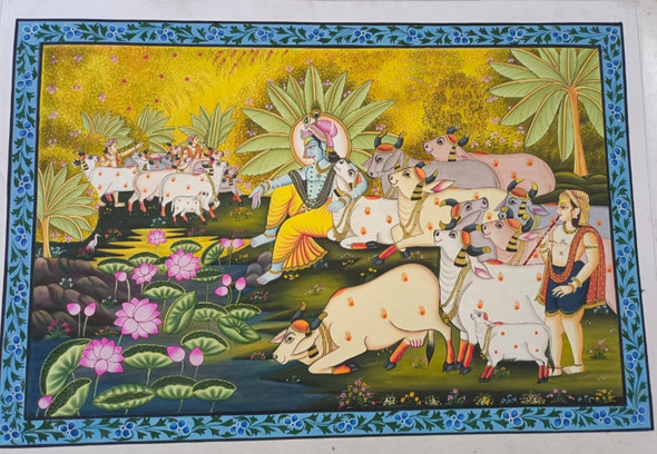 Krishna Painting- Wall decor- Pichwai painting  (ART_7555_68056) - Handpainted Art Painting - 36in X 24in
