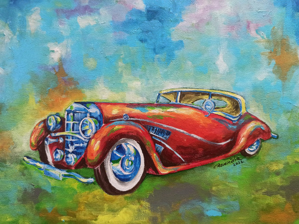 Vintage Car 1 (ART_3674_68059) - Handpainted Art Painting - 18in X 14in