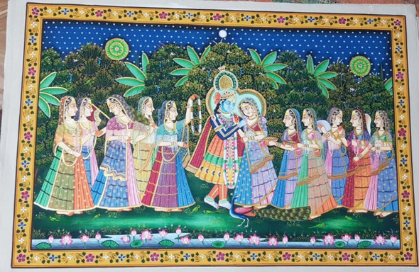 Krishna painting on cloth wall decor painting  (ART_7555_68052) - Handpainted Art Painting - 36in X 24in