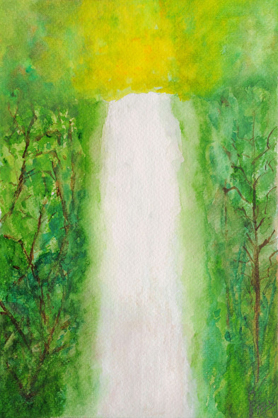 A Secret Waterfall In A Forest (ART_8632_67963) - Handpainted Art Painting - 8 in X 11in