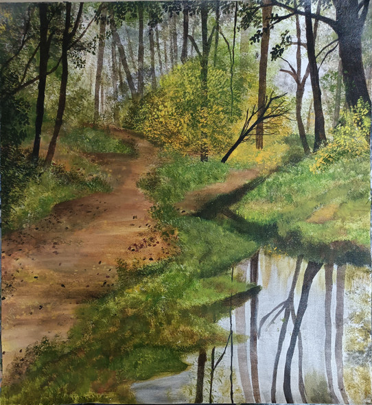 Greens in the Forest  (ART_8657_68212) - Handpainted Art Painting - 18in X 19in