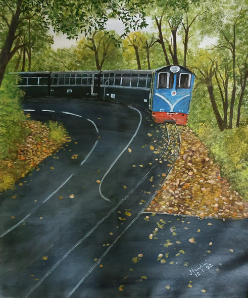 Himalayan Railways  (ART_8657_68207) - Handpainted Art Painting - 20in X 24in