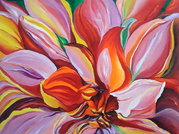 Red And Orange Flower Acrylic Painting (ART_8034_68157) - Handpainted Art Painting - 24in X 18in