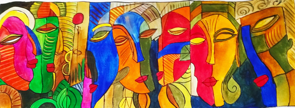 Modern art faces (ART_8661_68136) - Handpainted Art Painting - 30in X 10in