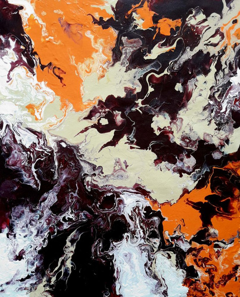 Abstract Firey Currents Fluid Acrylic Painting (ART_8034_65968) - Handpainted Art Painting - 16in X 20in