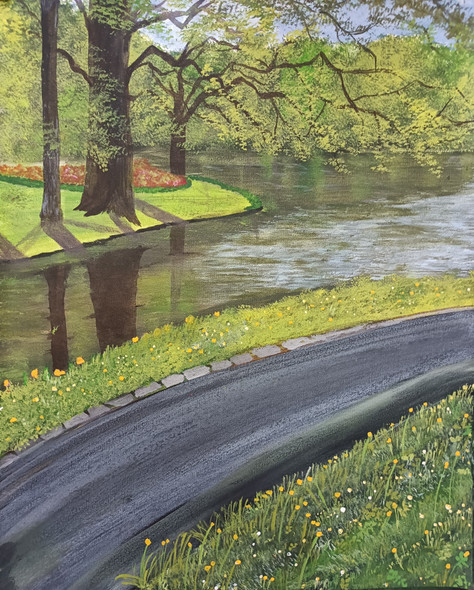 A road through the park (ART_8657_68359) - Handpainted Art Painting - 15in X 19in