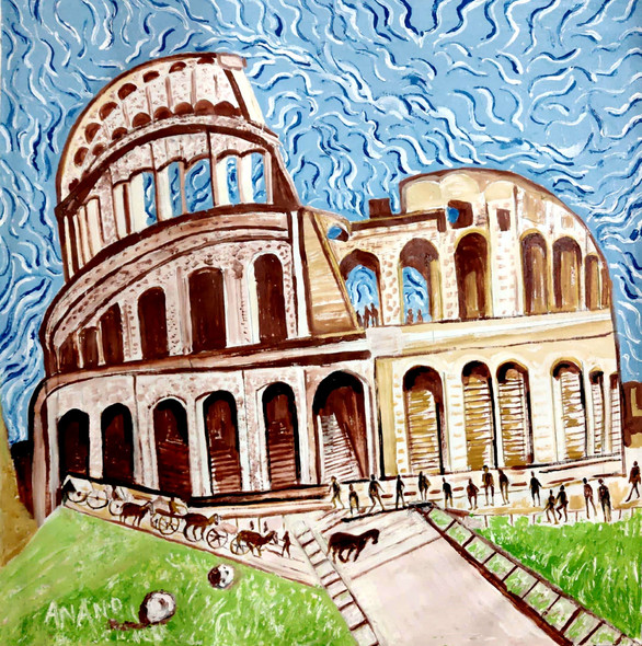 ROMAN COLOSSEUM (ART_6175_68381) - Handpainted Art Painting - 40in X 40in