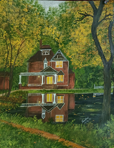 Cottage  (ART_8657_68333) - Handpainted Art Painting - 18in X 24in