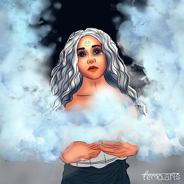 White haired girl  holding clouds (PRT_8668_68422) - Canvas Art Print - 20in X 20in