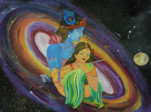 Radha Krishna  (ART_8657_68385) - Handpainted Art Painting - 21in X 18in