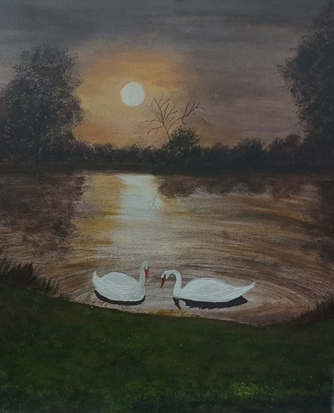 Ducks in the river  (ART_8657_68391) - Handpainted Art Painting - 15in X 19in