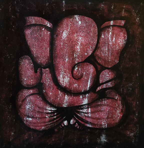 Lord Ganesha Living Room Abstract (ART_5557_61058) - Handpainted Art Painting - 24in X 24in