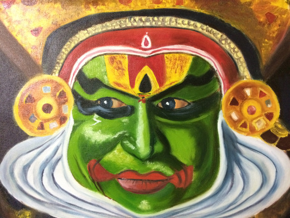 Kathakali Expression (ART_8690_68635) - Handpainted Art Painting - 24in X 18in