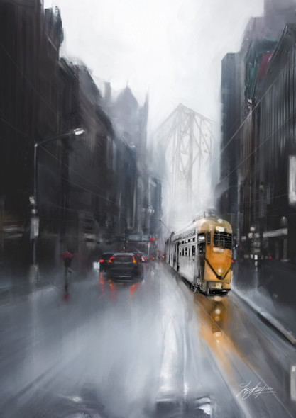 Tramways Of Kolkata In Loose Wet Acrylic Style (PRT_8658_68568) - Canvas Art Print - 12in X 18in