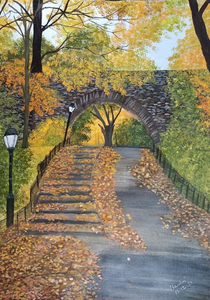 Tunnel in the autumn  (ART_8657_68694) - Handpainted Art Painting - 17in X 24in
