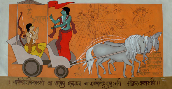 Bhagavat gita (ART_3324_68666) - Handpainted Art Painting - 66in X 34in