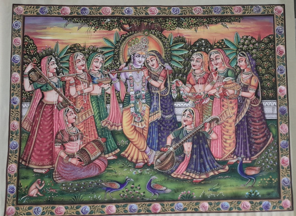 Pichwai Painting Painting of Lord Krishna Radha Indian Art (ART_7555_68731) - Handpainted Art Painting - 31in X 41in