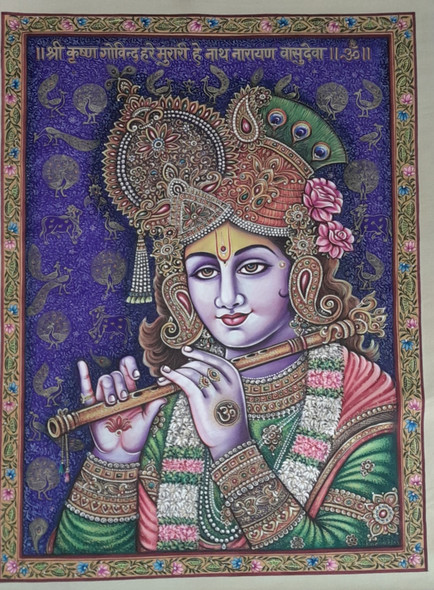 Pichwai Painting Painting of Lord Krishna  Indian Art Home Decor Wall Art  (ART_7555_68730) - Handpainted Art Painting - 40in X 30in