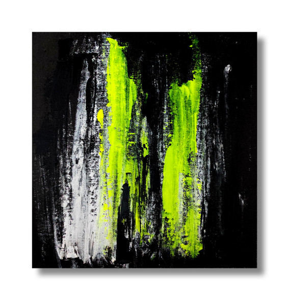 Modern Abstract - Neon with Black and White (ART_5557_68721) - Handpainted Art Painting - 11in X 12in