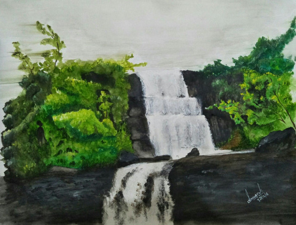 Waterfall (ART_8711_68784) - Handpainted Art Painting - 16in X 11in