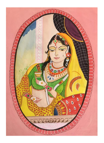 Tamatina-Rajasthani Painting (ART_8671_68614) - Handpainted Art Painting - 15in X 22in
