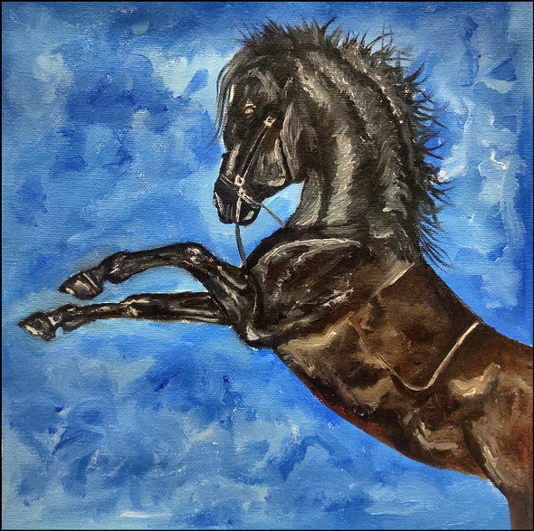 Galloping Horse - Small Painting (ART_5557_68874) - Handpainted Art Painting - 10in X 10in