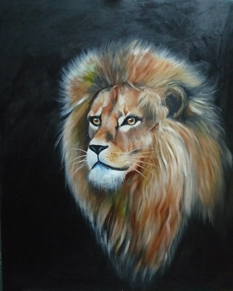 Majestic lion (ART_8718_68872) - Handpainted Art Painting - 21in X 29in