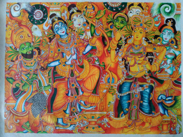 Seethaswayamvaram: Mural painting (ART_4119_60834) - Handpainted Art Painting - 25in X 21in