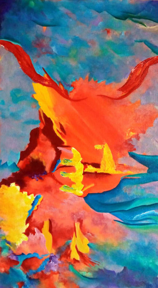 Abstract Floating Fire Flames In Water (ART_8034_57348) - Handpainted Art Painting - 12 in X 20in