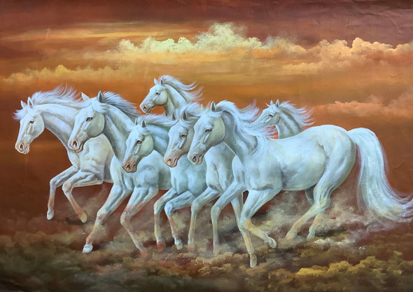 7 RUNNING HORSE PAINTING (ART_3319_69027) - Handpainted Art Painting - 36in X 24in