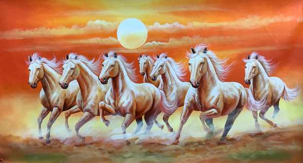 7 Running Horses Painting  (ART_3319_69024) - Handpainted Art Painting - 36in X 24in