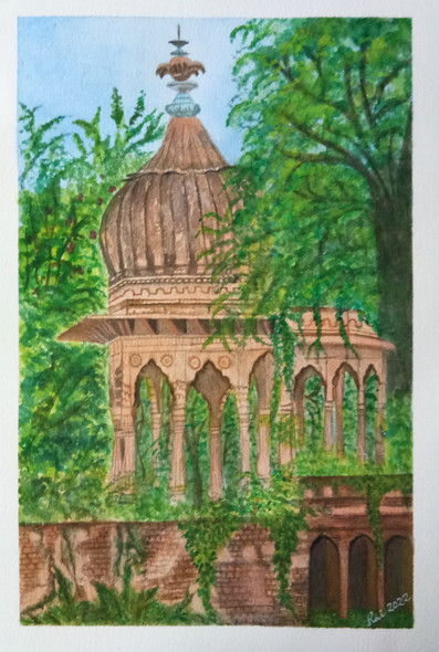 A Deserted Temple Of Vrindavan  India (ART_8729_69114) - Handpainted Art Painting - 11 in X 15in