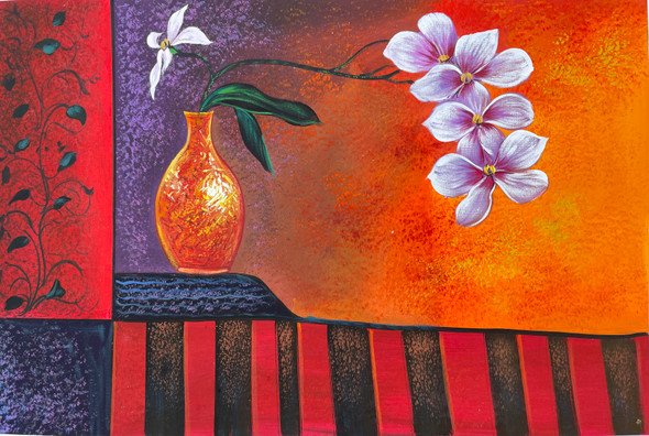 BEAUTIFUL FLOWER POT BY ARTOHOLIC (ART_3319_69167) - Handpainted Art Painting - 36in X 24in