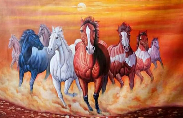 7 RUNNING HORSES BY ARTOHOLIC (ART_3319_69159) - Handpainted Art Painting - 48in X 24in