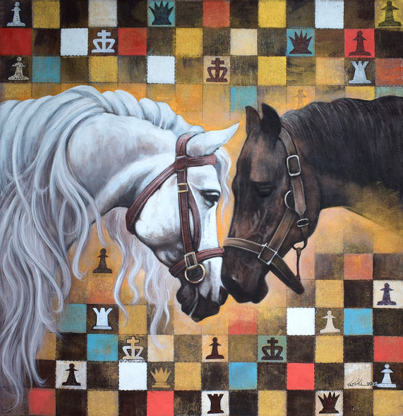 Horse in The Chess_54 (ART_8636_69220) - Handpainted Art Painting - 36in X 39in