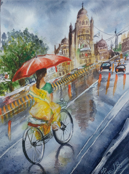 Monsoon (ART_8378_69143) - Handpainted Art Painting - 10in X 14in