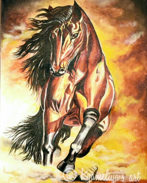 The Fiercy Horse (ART_5261_69340) - Handpainted Art Painting - 14in X 22in