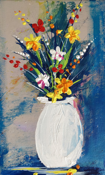 Flower Pot (ART_8456_69321) - Handpainted Art Painting - 8in X 12in