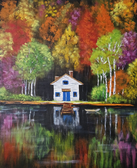 A Hut (ART_8456_69316) - Handpainted Art Painting - 20in X 24in