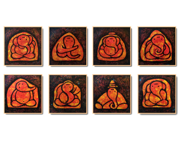 Ashtavinayak Ganapati - Set Of 8 Paintings (ART_5557_69275) - Handpainted Art Painting - 56in X 28in