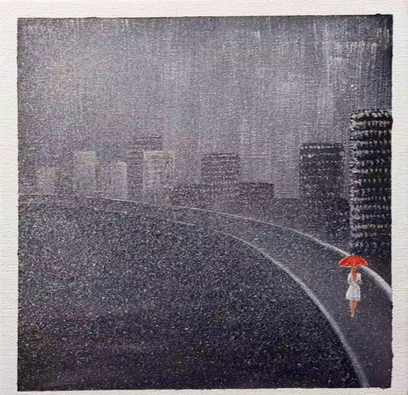Rainy city painting (ART_2825_69416) - Handpainted Art Painting - 9in X 9in